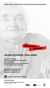 plakat wydarzenia Janion, jej teksty i inne osoby